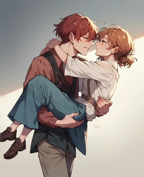 Baek Cirrus carrying Hori Kyoko with short reddish hair