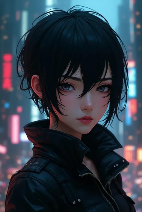  Cyberpunk 　Black Hair　female　anime　 shortcuts