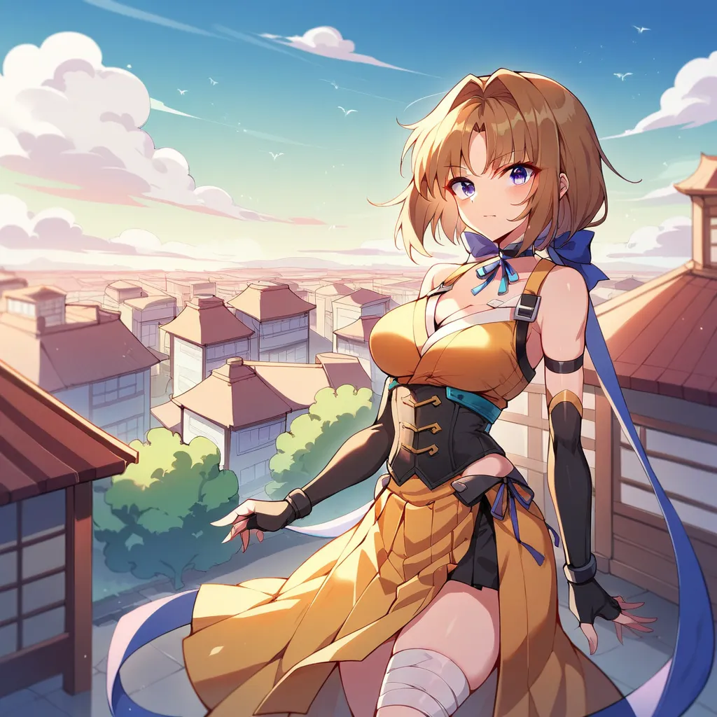 score_9, score_8_up, score_7_up, score_6_up,   1 girl,  is standing, city, town, rooftop,  medium chest , "takamori haruka, "kab...