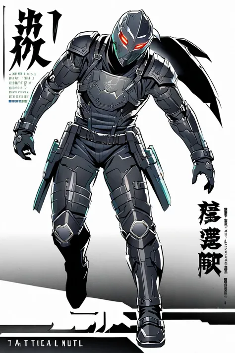 ninja that could appear in the cyberpunk ninja action novel "Ninja Slayer", (((((white background illustration))))), ((full-body illustration)), wearing tactica ninjal mask, Shiny black ninja outfit made from stealth material, A special ninja outfit with a...