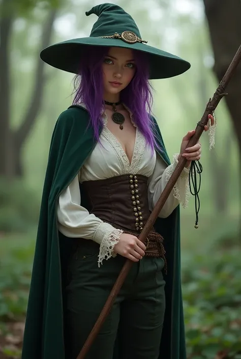  She is a half-elf wizard with fair skin and very pink ,  with green eyes and purple hair . Although Meiga ,  looks like an independent ,  solitude is important because she contemplates her space due to her hermit background.
 She wears pirate-style clothi...