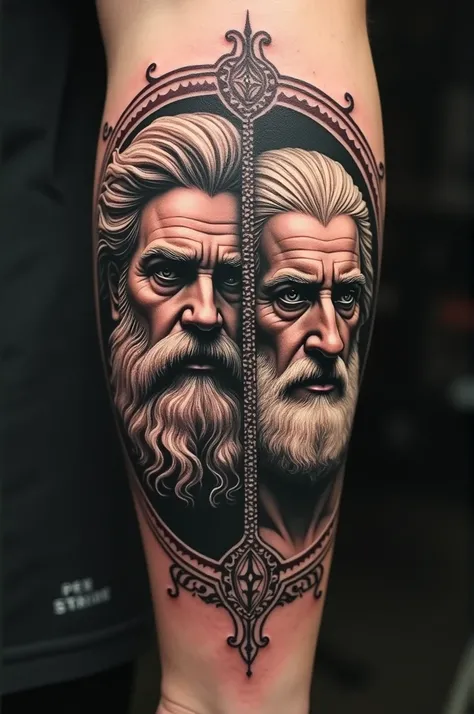 A tattoo of Homer and Nicomachus but not on an arm or captured anywhere