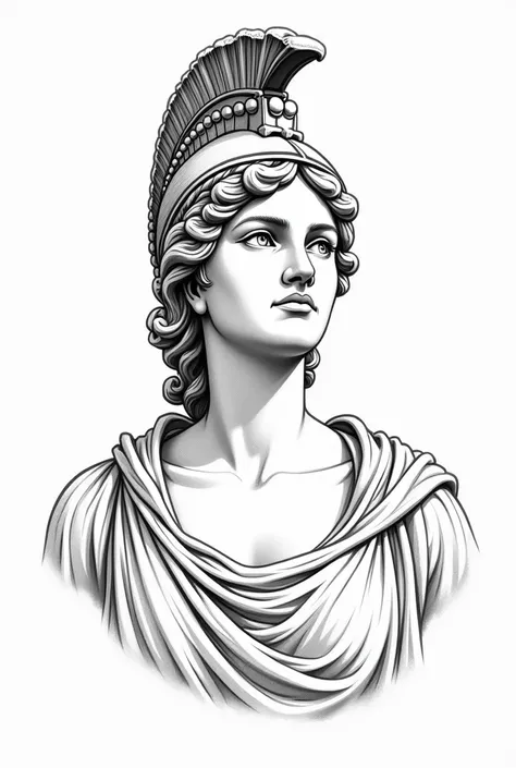  Athena, black and white sketch style, front bust drawing, Greek statue, Greek goddess, statue, 