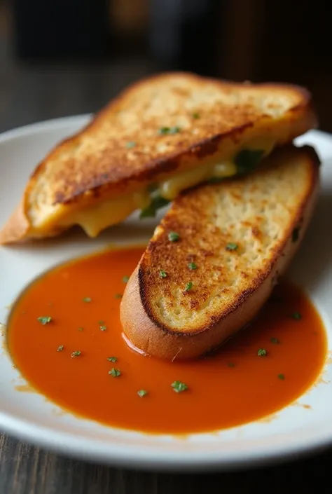 Italian grill cheese with tomato soup, five star meal restaurant style, 