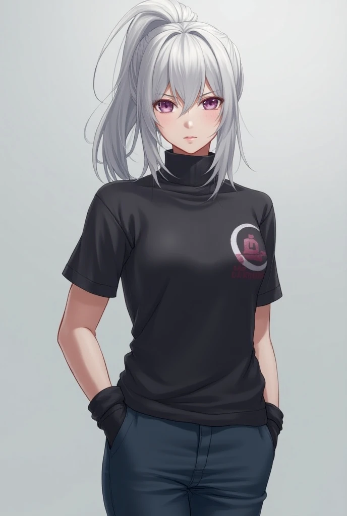 a realistic image of the character Rimuru Tempest with silvery-white hair and reddish purple eyes with a defined muscular body with a size of 160 cm. and casual clothes 