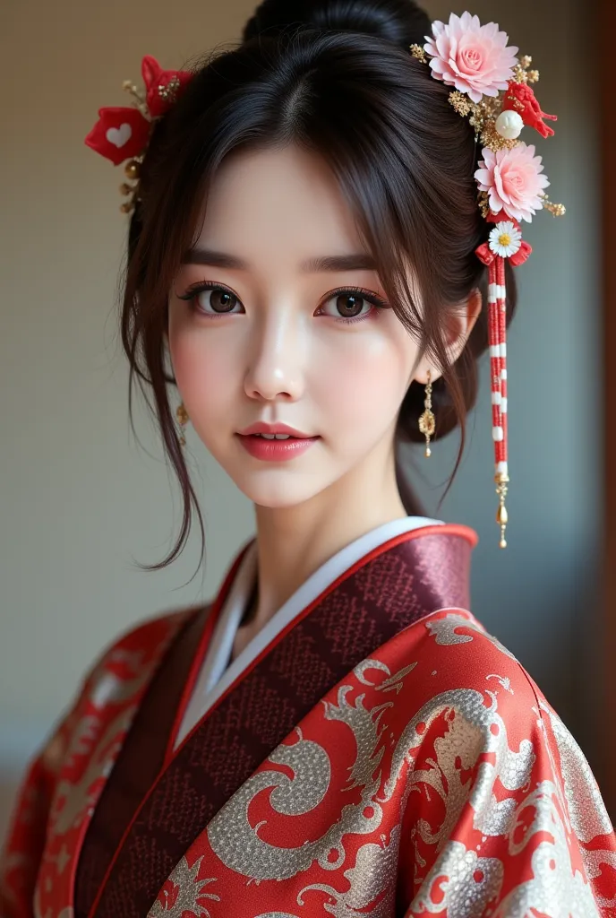 (beautiful model in japanese kimono commercial), (solo), ((face is 80% beauty and elegance, 20% pretty and cute:1.5)), (her root...