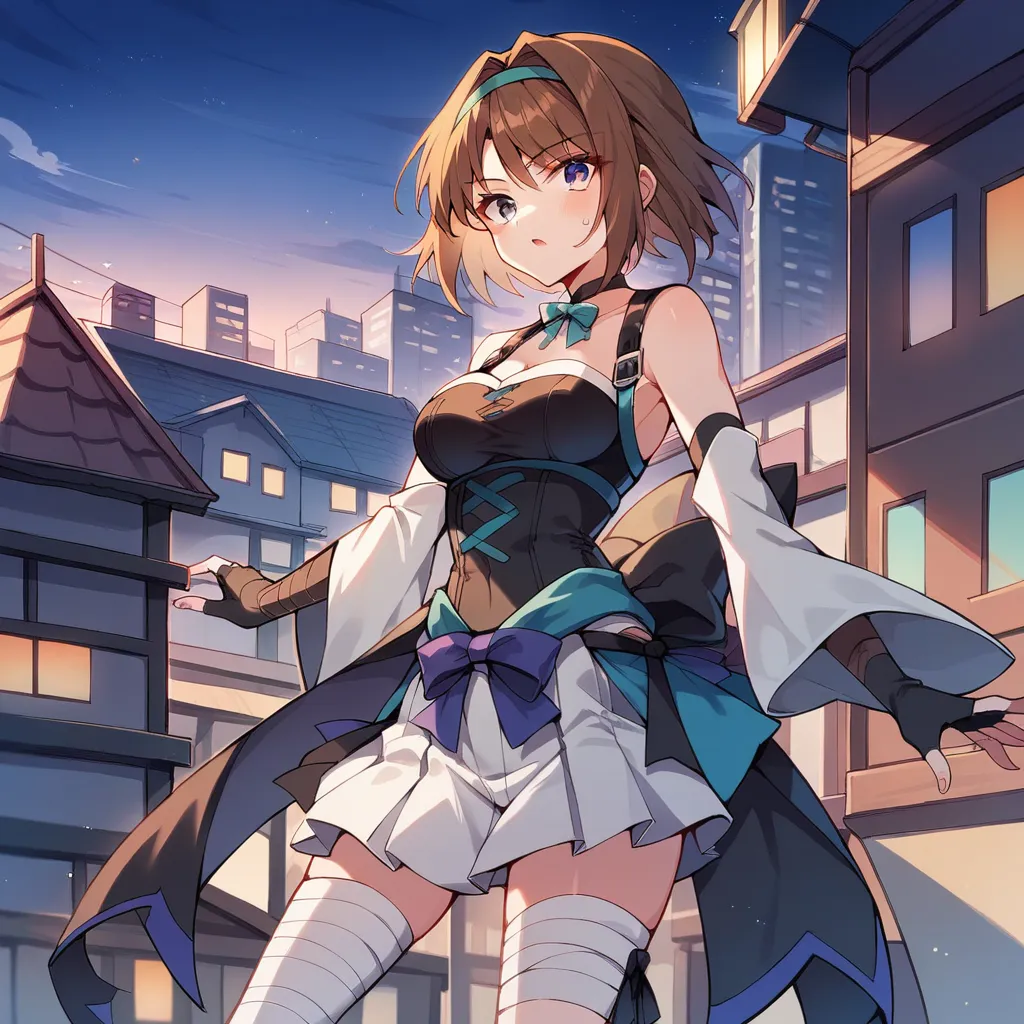 score_9, score_8_up, score_7_up, score_6_up,   1 girl,  is standing, city, town, rooftop, night,  medium chest , takamori haruka...