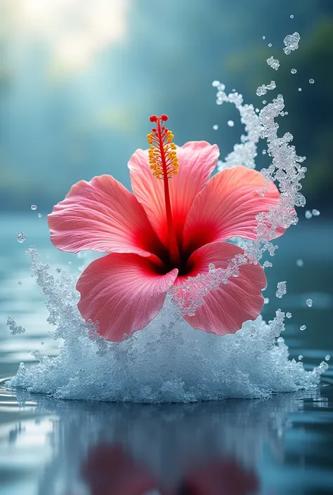 Create an image of a hibiscus flower with sea salt mixed and animated 