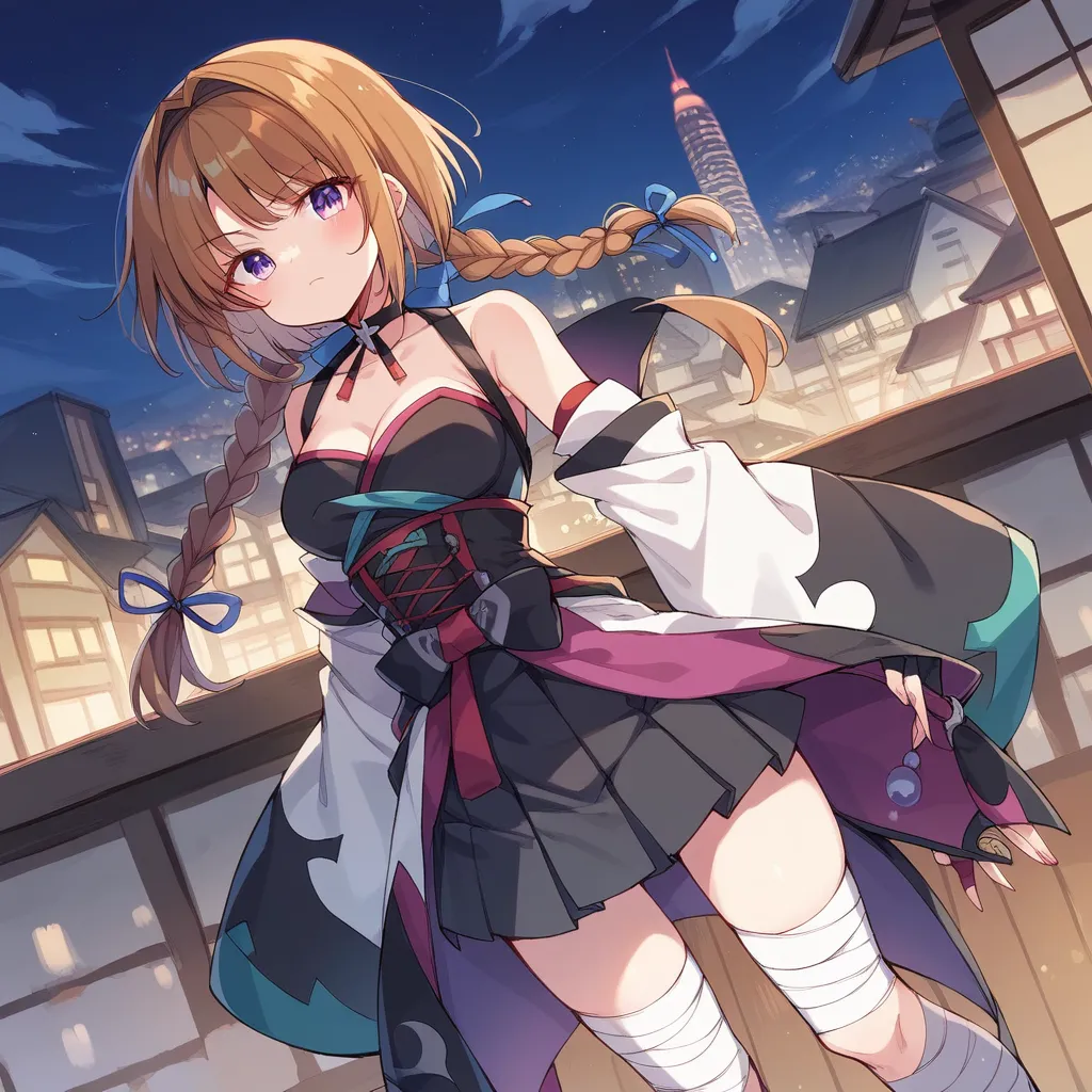 score_9, score_8_up, score_7_up, score_6_up,   1 girl,  is standing, city, town, rooftop, night,  medium chest , takamori haruka...