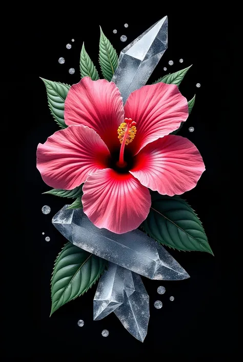 Create an image of a hibiscus flower with sea salt mixed in a logo with a black background and white sea salt
