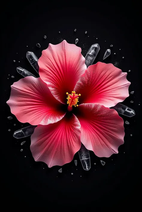 Create an image of a hibiscus flower with sea salt mixed in a logo with a black background 
