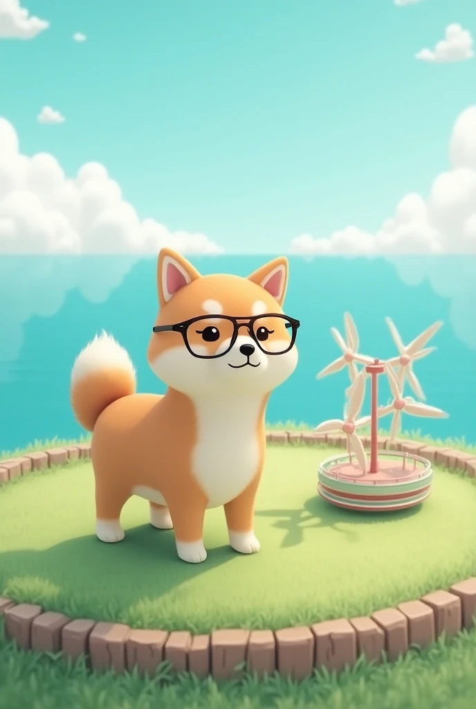 Shiba Inu、Glasses、wind、roundabout、sea、stand、wind車