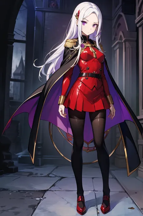 sketch ( character design sheet, Same person, full body, Three Views, Front, ~ side, return), (masterpiece, Best Quality),  complicated details ,  1 girl,  Edelgard,  1 girl, Long Hair,  purple eyes, Alone,  viewers in rubber suits  , Cape, Golden Hair Orn...