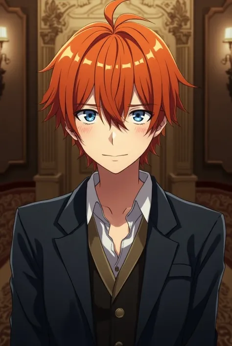 Chuuya Nakahara, Bungou Stray Dogs, 18 years, ginger, blue eyes, freckles, staring at the camera, expensive house at the back, realistic