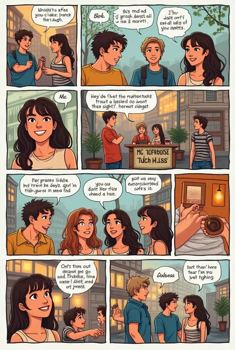 Make a comic strip story that must contain teenagers, Hormones and joy in Portuguese 