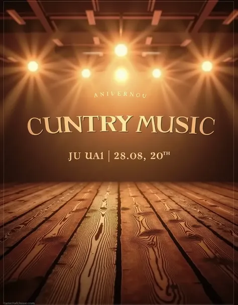 Professional, modern and clean layout of design of a indoor country music concert flyer, warm colors, no person, no person, no artist, no artist, background only ,background only, professional layout flyer, foto style.