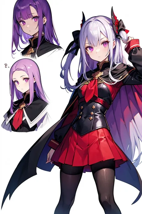 sketch ( character design sheet, Same person, full body, Three Views, Front, ~ side, return), (masterpiece, Best Quality),  complicated details ,  1 girl,  Edelgard,  1 girl, Long Hair,  purple eyes, Alone,  viewers in rubber suits  , Cape, hair circle, ri...