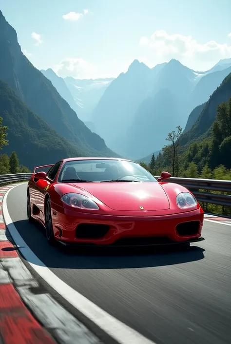 Mobile wallpaper with a red Ferrari F50 on a racetrack in the mountains of Italy
