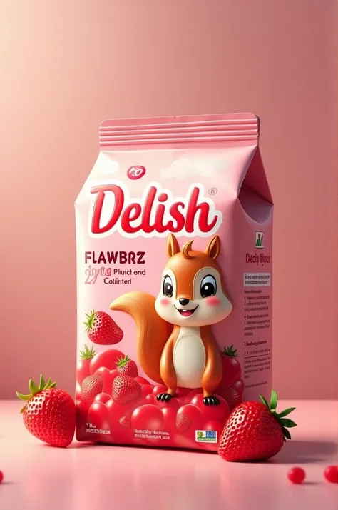 3D Jelly package box, brand name Delish,  strawberry flavor, with a cute squirrel, jelly pudding 