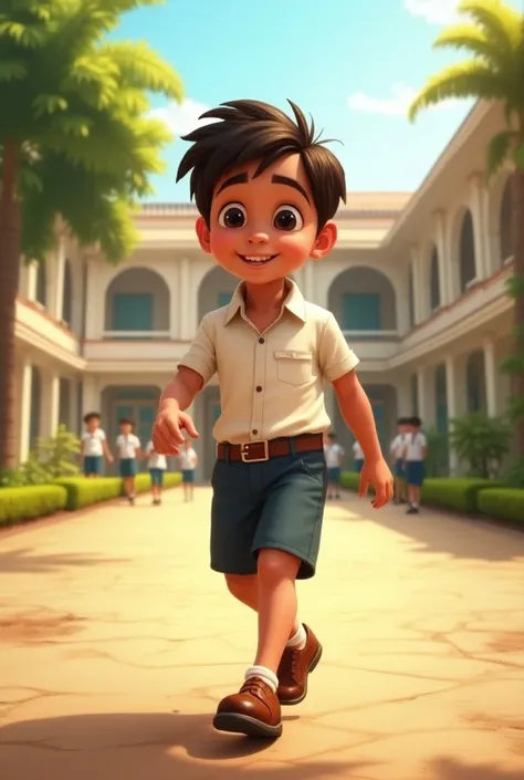 indian boy walking in school uniform