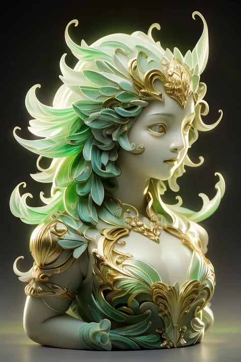 a plant human onlysculpture ,beautiful girl,cute,plant sculpture, plant all ,all plant only,live action,turn face to the camera,front,looking at camera,devil,background, dreamlike colors, transparent plant sculpture, golden, masterpiece, (best quality:1.3)...