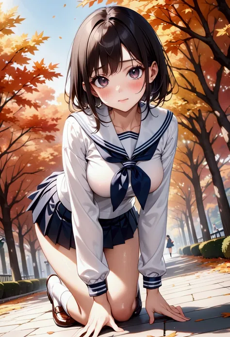 High school girls, Winter clothes, ((serafuku,Pleated skirt, white socks, loafers)), (Dark hair, dark eyes), ((skindentation)), skinny, solo, 1 woman, Masterpiece, highest quality, highest quality, 16K, incredibly absurd, highly detailed, 2.5D, ai-generate...