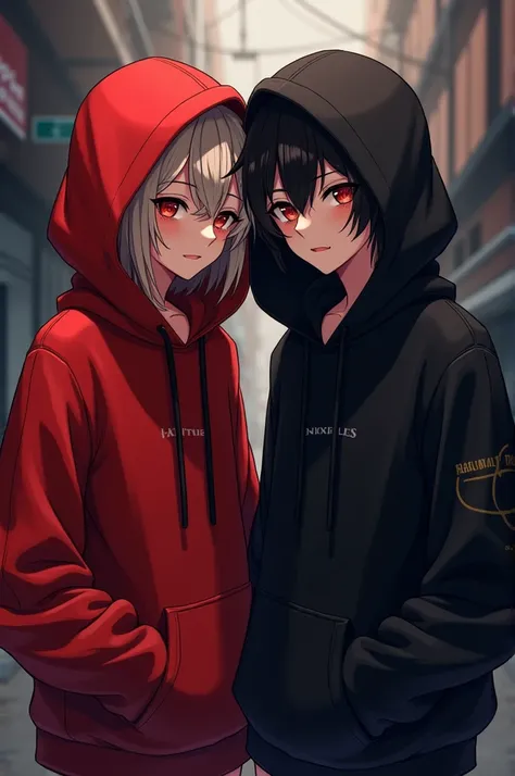 Anime characters wearing red and blackhoodie with Name MellowRPixels 