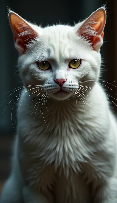 
**Scene 15:** A close-up on the face of the muscular white cat, showing worry and distress.  His expression is one of deep concern.


