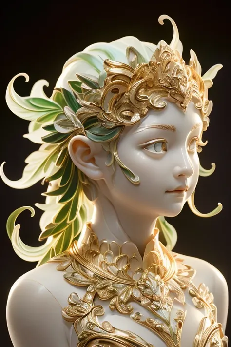 a plant human onlysculpture ,fusion of plants and humans,clear eyes,beautiful girl,cute,plant sculpture, plant all ,all plant only,live action,turn face to the camera,front,looking at camera,devil,background, dreamlike colors, transparent plant sculpture, ...