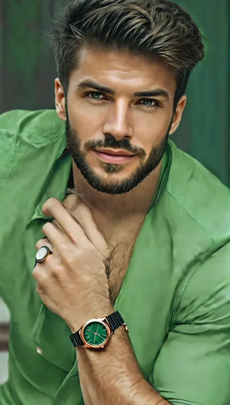 a european man with a beard and a watch on his wrist., attractive man, handsome and attractive,  handsome male , attractive man,...