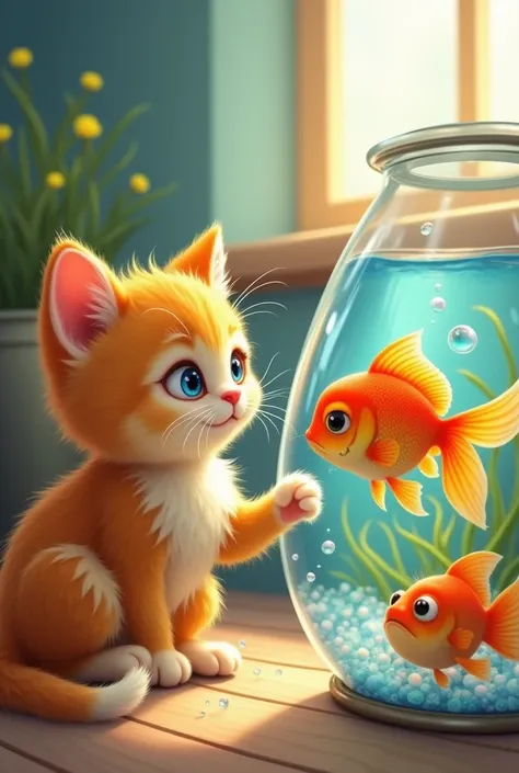 Curiosity and Conversation

Whiskers and Bubbles stared at each other in fascination.

Bubbles wiggled her fins in greeting, and Whiskers gently pawed at the glass, trying to figure out how to reach her new friend.
