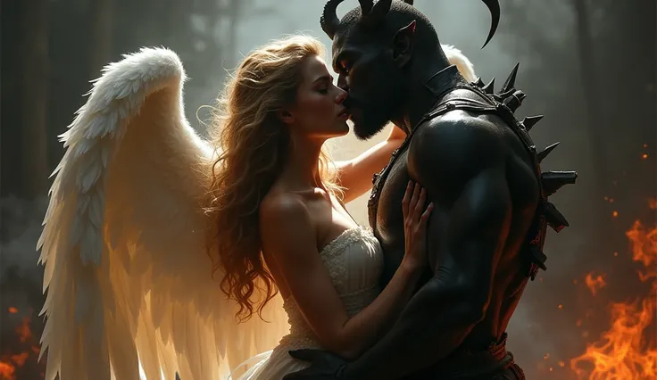 Realistic Anja and the Devil Kissing in Love