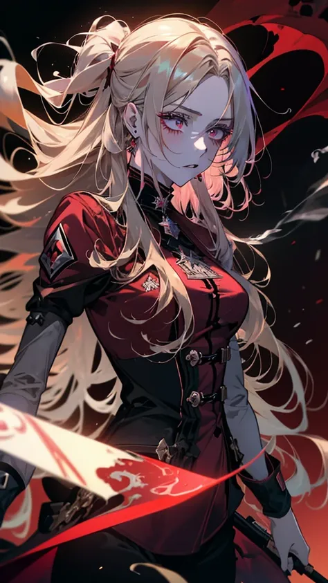 Anime girl with long blond hair and a red shirt smoking a cigarette, Alucard, Gwaiz,  Pink stage inspired by  ,   Valentina Remenard  , Jan J,  Sex.   Girls Frontline, from arknights, Marisa Kirisame,  ayaka genjin impact ,  Violet Evergarden, from   Girls...