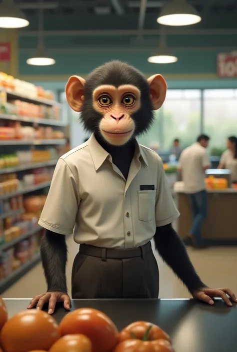 Indian monkey working in a supermarket