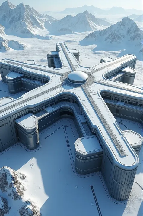 A highly secure and modern snowflake-shaped prison with capacity for 240,000 people with large spaces 