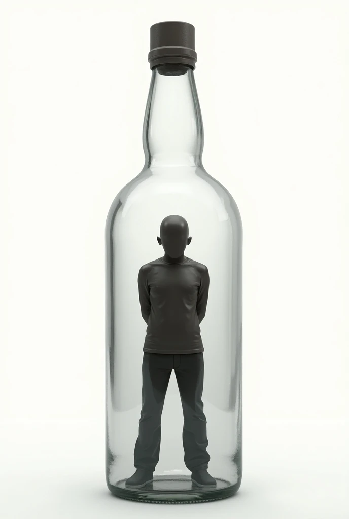 poster,  title " alcohol chains you ",  with an image of a person trapped inside a bottle, and a message that says  " Dont be a prisoner of the bottle " with white background