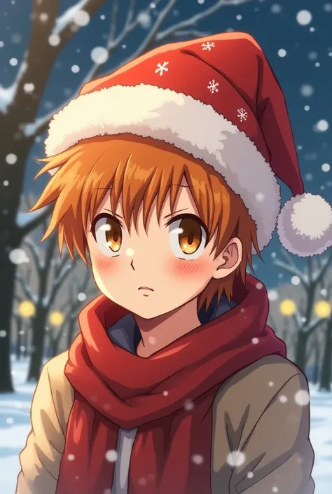 Kio fruits basket con un gorro navideño con toru