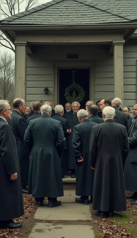 many relatives in front of a dead man’s house for his funeral and asking each other to take away this dead body immidiaty