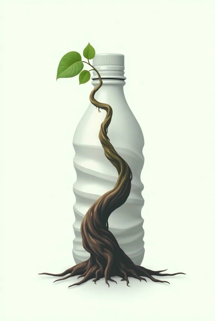 A logo for an environmental product like this :  a crushed plastic bottle with roots sprouting and surrounding the bottle with the name HAZZA