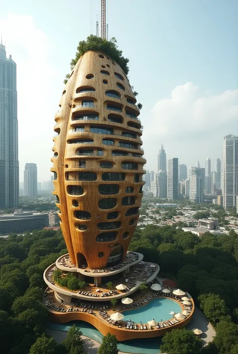 Construction of an engineering hotel in the shape of a coconut fruit in the city