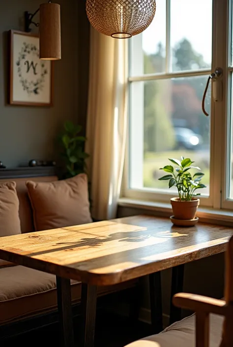 A wood table side window  photo size 16:9