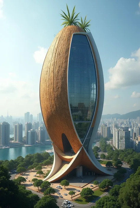 Construction of an engineering tower in the shape of a coconut fruit in the city