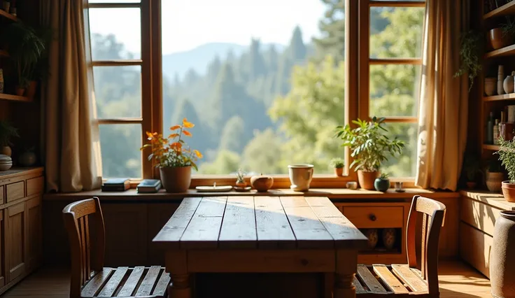 A wood table side window  photo size 16:9