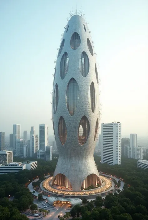 Construction of an engineering tower in the shape of a coconut fruit in the city