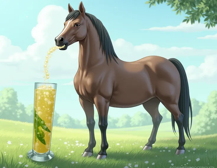 Create an image of a horse eating eno