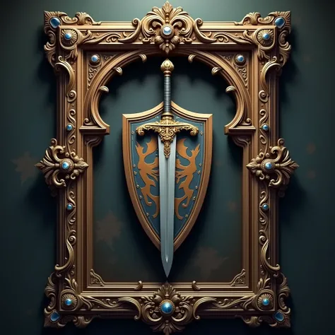 Picture frame with sword and shield