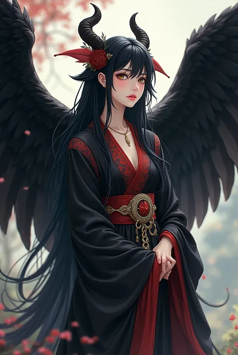  Anime Beautiful Girl、Crow tengu costume、Black Wings