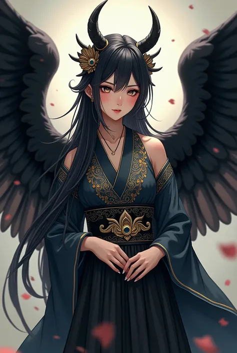  Anime Beautiful Girl、Crow tengu costume、Black Wings