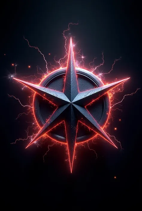 logo "STARWUZZ" 3D, black background, dark dominant, red orange blue, lightning, bold, strong, dark vibes, shiny, shining, flash, glossy, magnetic, badass, star, fire, dystopia.