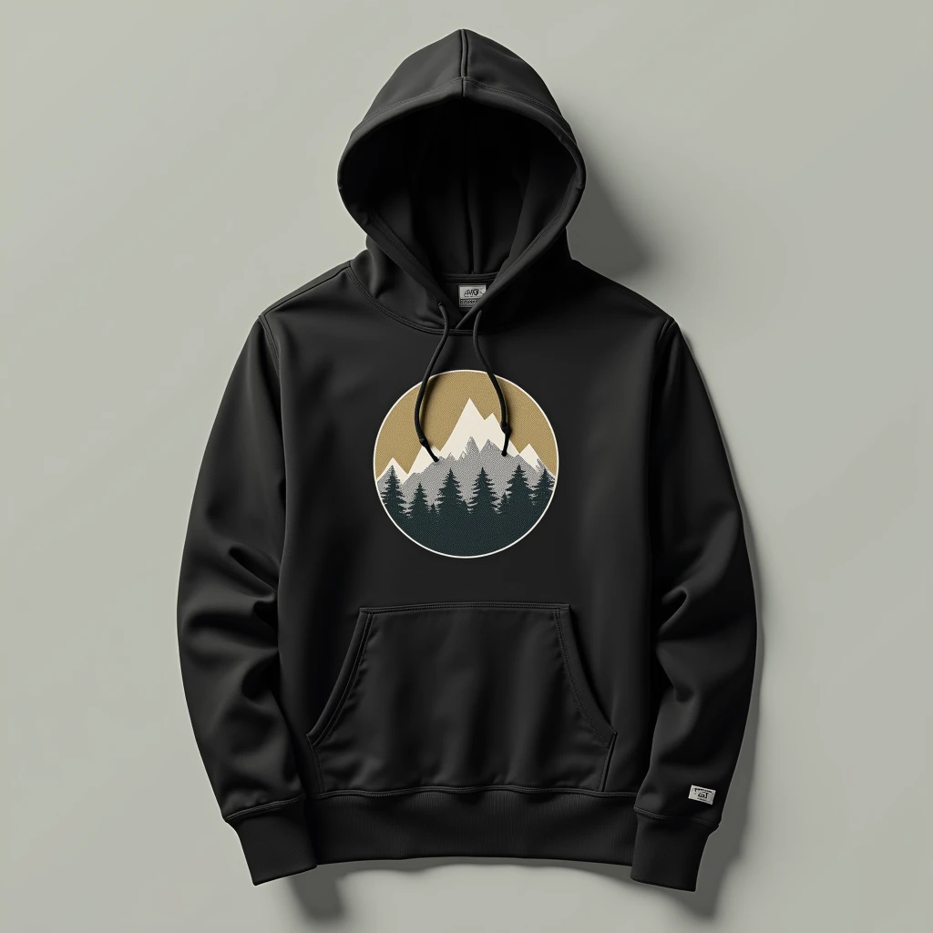 "Design a men’s hoodie that combines modern style with classic appeal. Focus on a minimalist yet bold look, featuring a clean, high-quality graphic on the chest or back. Popular themes could include a vintage-inspired logo, an abstract geometric design, or...